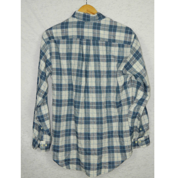 Brooks Brothers Men's Shirt Small Blue White Plaid Irish Linen Madison Style - Picture 2 of 8